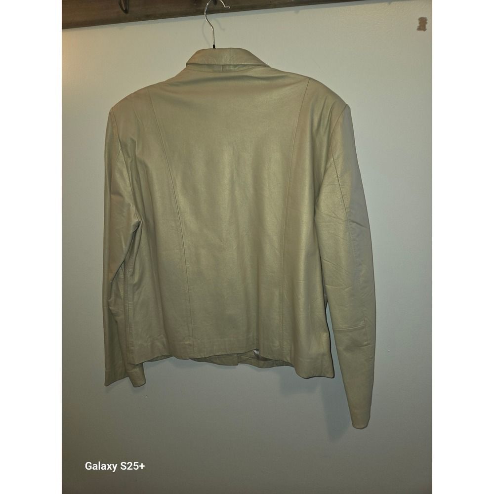 Vintage Champagne Metallic Leather Blazer Jacket Womens Medium INC-40056 Gold - Picture 2 of 5